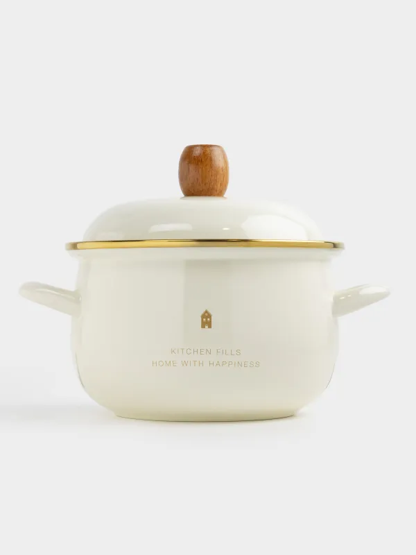 Кастрюля, 20 см, 2,8 л, с крышкой, металл эмалированный/дерево, молочная, Домик, Enamel, image-6
