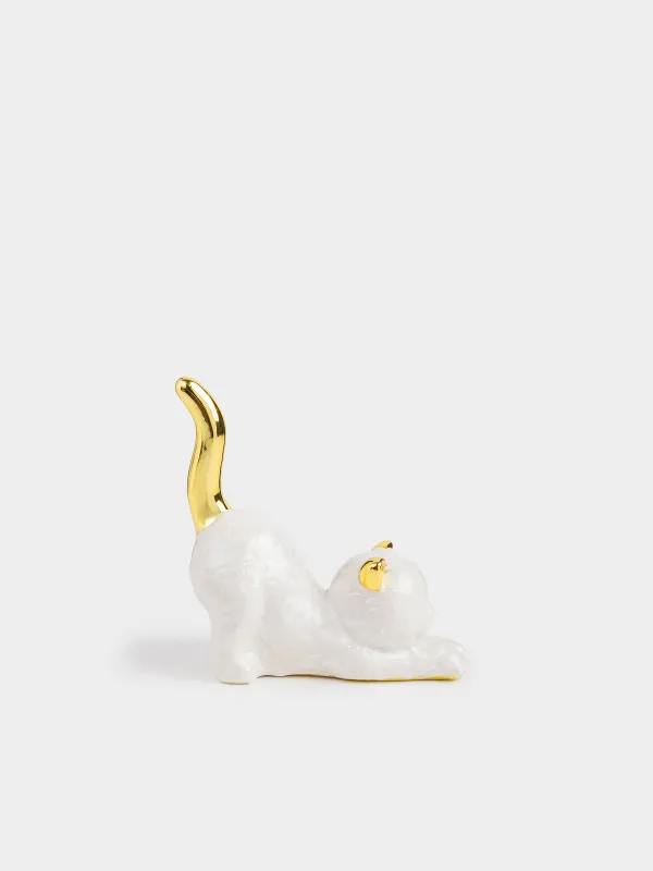 Держатель для украшений, 9 см, полирезин, золотисто-жемчужный, Кот, Cat, image-0