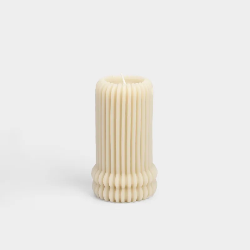 Свеча, 7x13 см, цилиндрическая, бежевая, Ribbed candle