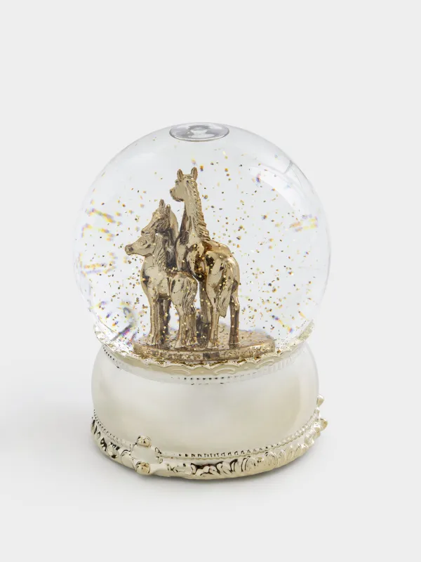Снежный фонарь, 15 см, с подсветкой, пластик, золотистый, Лошадь в шаре, Golden style, image-2