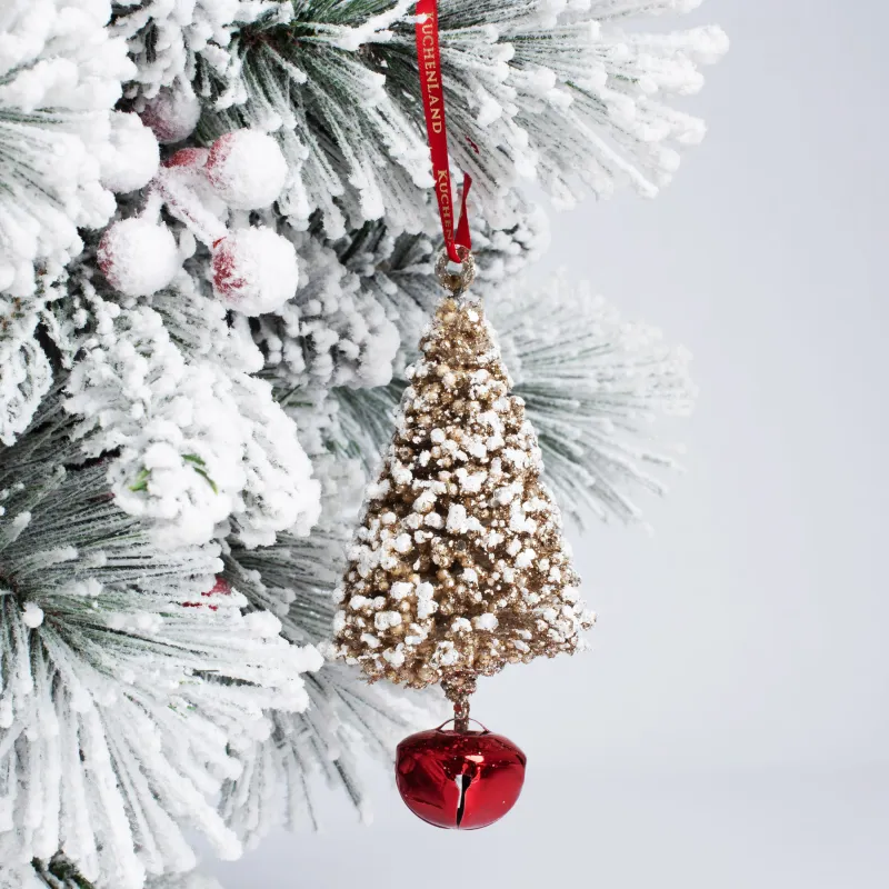 Игрушка елочная, 12 см, пластик/металл, бело-золотистая, Заснеженная ель, Fir bell, image-3