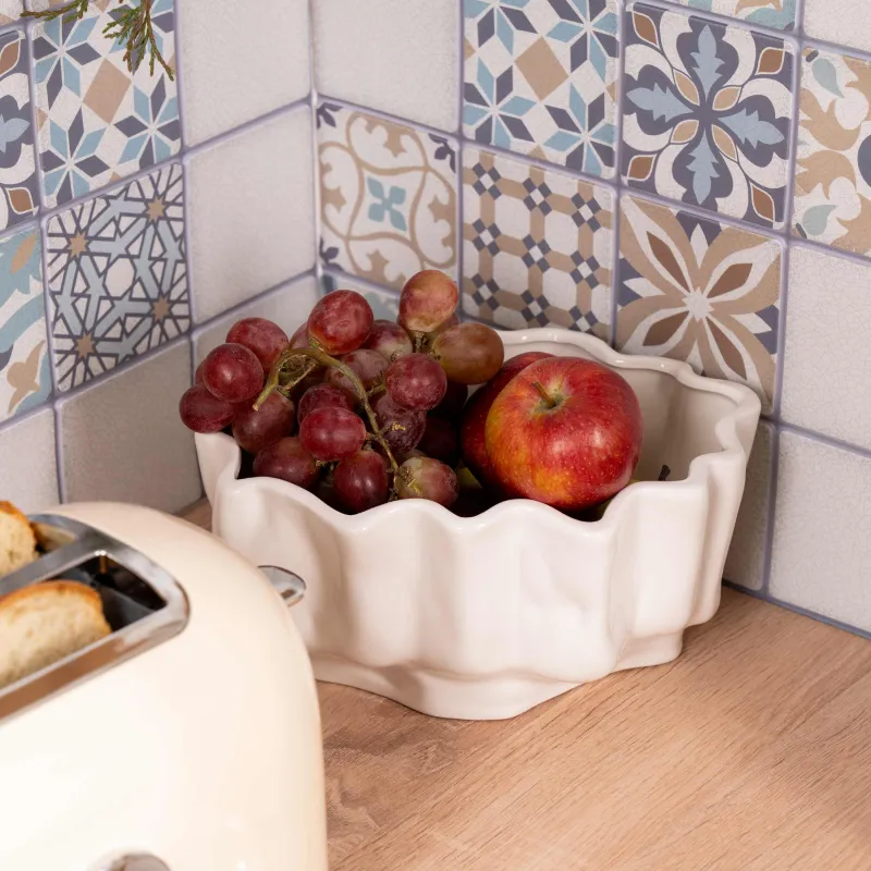 Ваза для фруктов, 26x20 см, керамика, молочная, Изгибы, Crumple, image-4