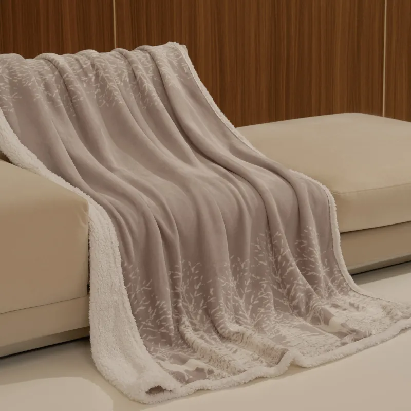 Плед, 130х170 см, фланель/шерпа, бордово-бежевый, Олени в лесу, Hazel