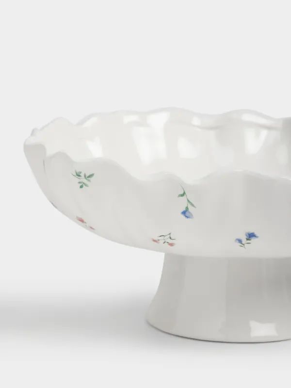 Ваза для фруктов, 25х12 см, на ножке, керамика D, молочная, Нежные цветы, El flora, image-3