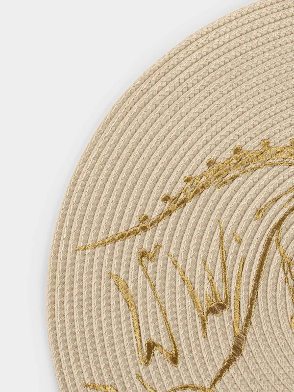 Салфетка под приборы, 38 см, полиэстер, круглая, молочная, Лошади, Circle embroidery, image-3