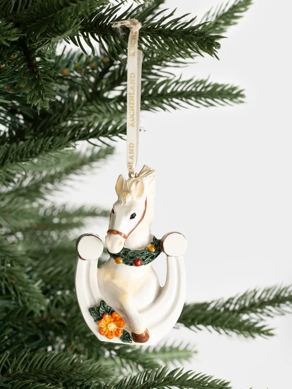 Игрушка елочная, 10 см, полирезин, молочная, Лошадка с подковой, Figure christmas, image-3