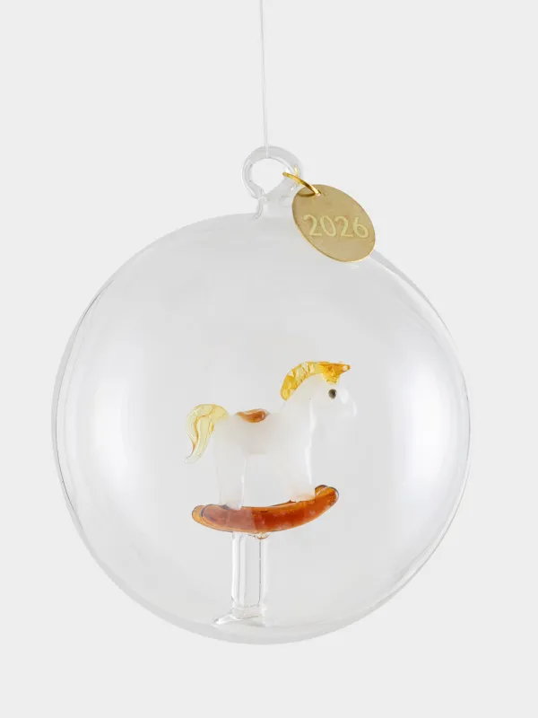 Игрушка елочная, 8 см, стекло, Лошадь в шаре, Ball shape, image-0