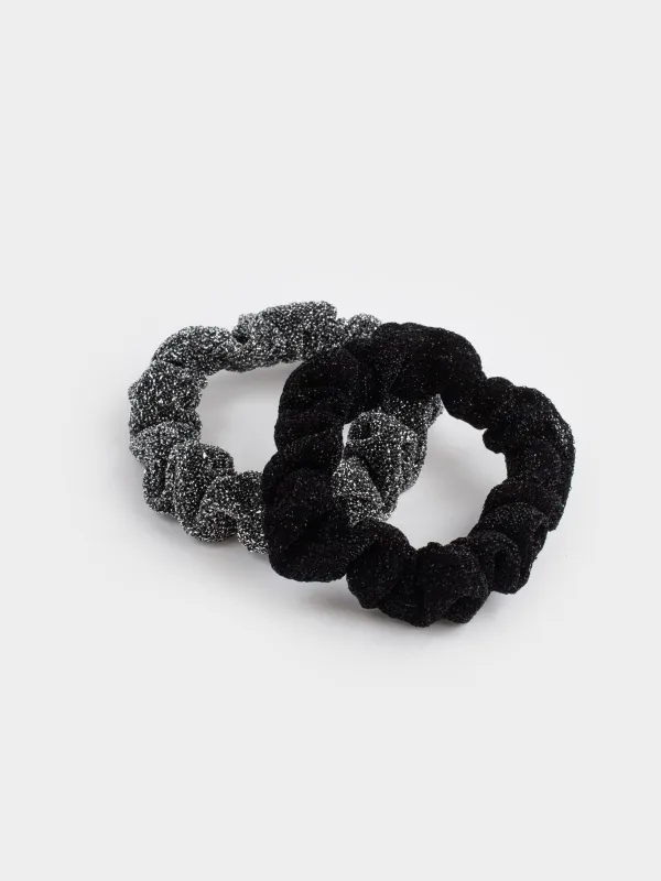 Набор резинок для волос, 7 см, 2 шт, полиэстер, черный/серебристый, Hairstyle, image-1