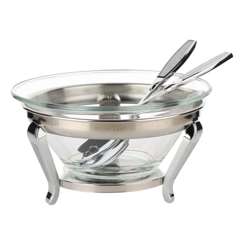 Салатник, 30х13 см, 3 пр, с ложкой/вилкой, на подставке, стекло/металл, Antarctica, image-0