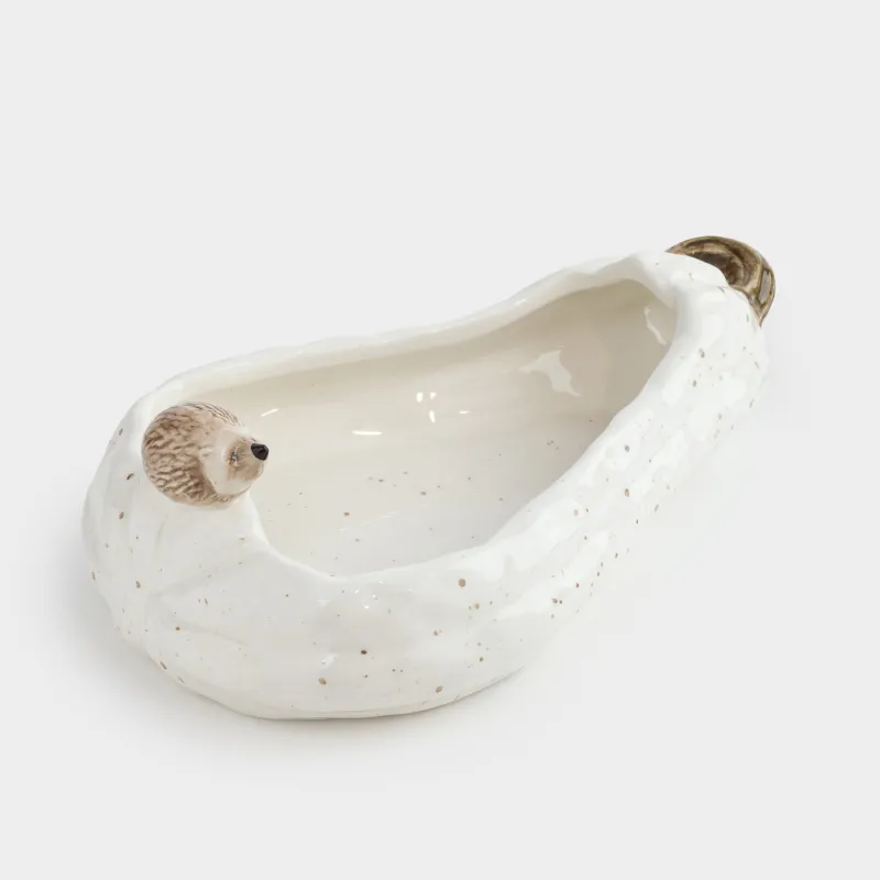 Конфетница, 24х15 см, керамика, молочная, в крапинку, Еж на тыкве, Slight frost