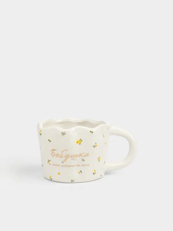 Кружка, 420 мл, Бабушка и мимоза, Crumple flower, image-0
