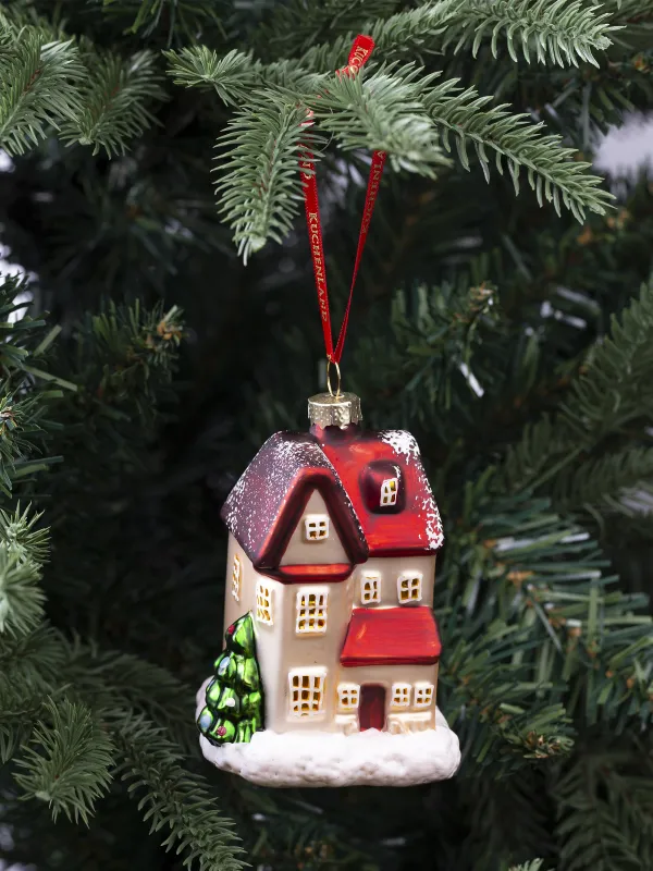 Игрушка елочная, 7x10 см, стекло, с блестками, коричнево-красная, Домик, Figure christmas, image-4