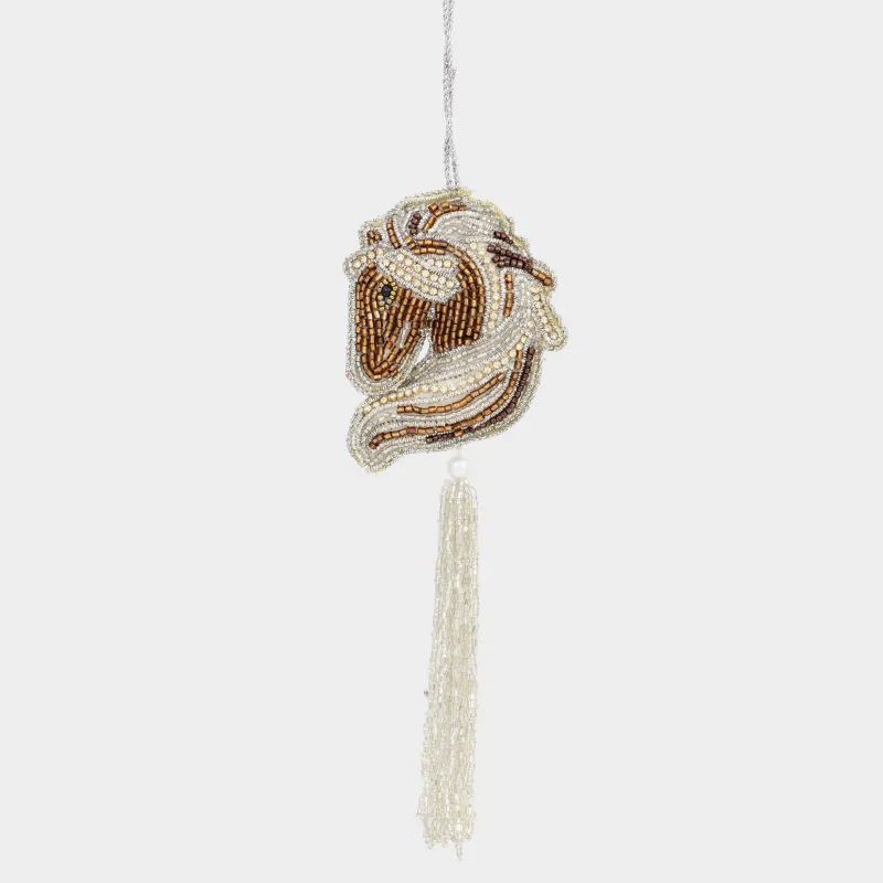 Игрушка елочная, 20 см, с кисточкой, бисер/полифилл, бронзовая, Лошадка, Beads figure