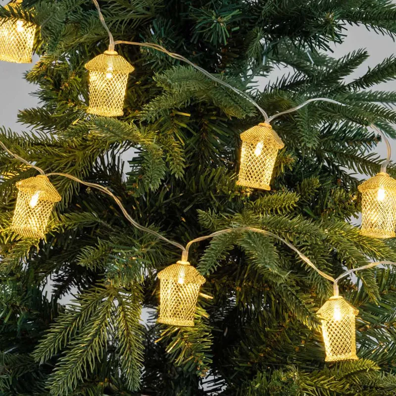 Гирлянда декоративная, 1,35 м, с подсветкой, 10 ламп, металл/пластик, белая, Фонарики, Christmas