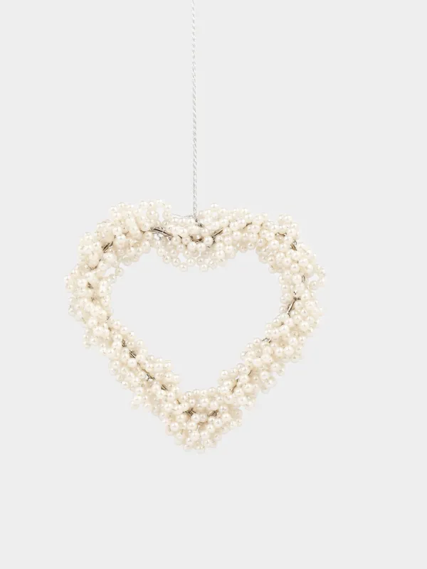 Игрушка елочная, 8 см, бисер/металл, перламутр, Сердце, Beads figure, image-0