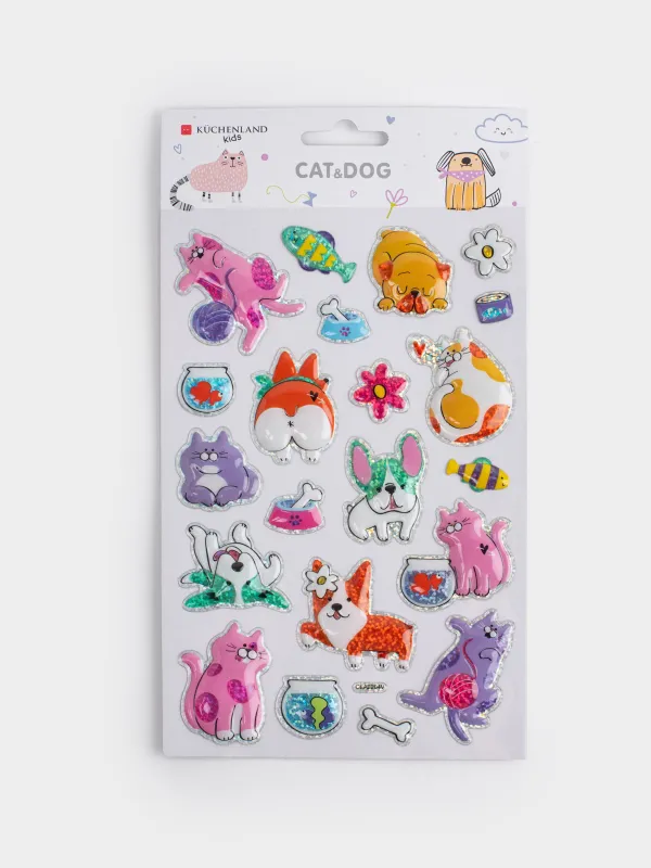 Набор наклеек, 25х14 см, 21 шт, одноразовые, ПВХ, Котики и собачки, Cat, image-4