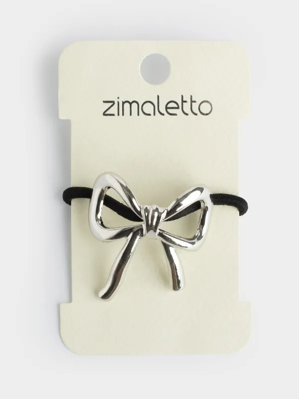 Резинка для волос, 5 см, полиэстер/металл, серебристая, Бант, Hairstyle, image-2