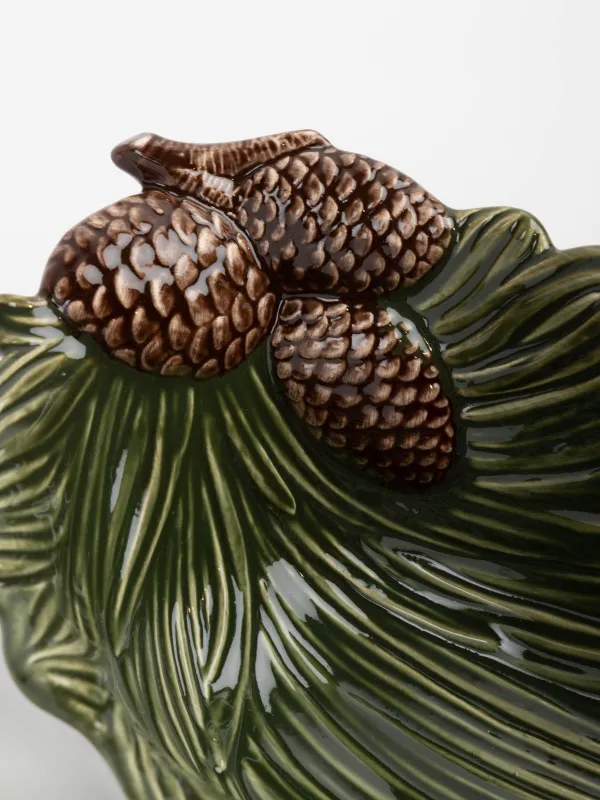 Ваза для фруктов, 27х18х10 см, керамика, зеленая, Шишки на еловой ветке, Forest whispers, image-2