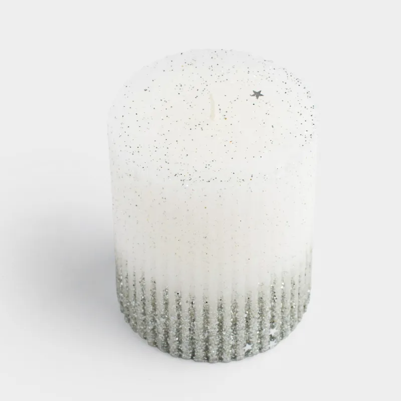 Свеча, 8 см, цилиндрическая, с блестками, бело-серебристая, Metallic glow, image-2