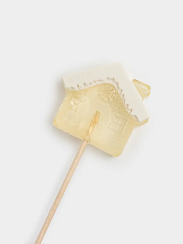 Леденец, 40 гр, погремушка, на палочке, изомальт, белый, Домик, Sweet life, image-1