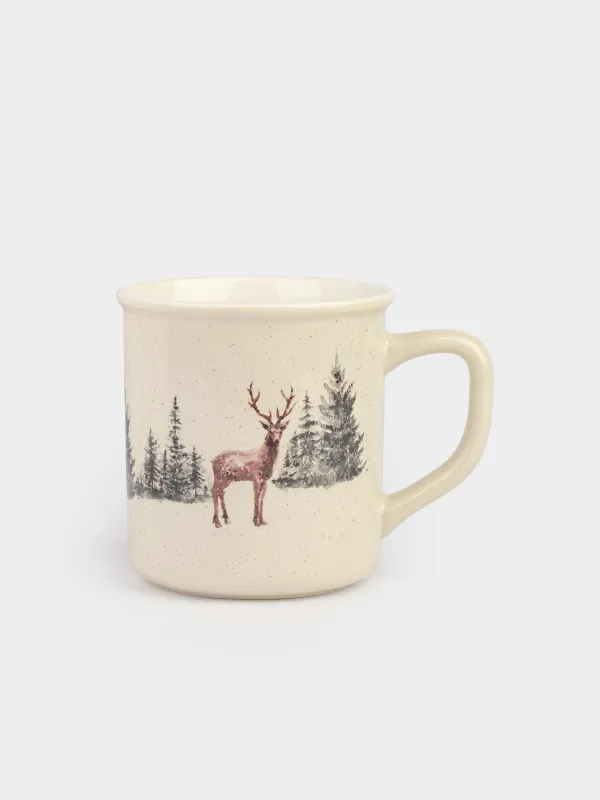 Кружка, 430 мл, фарфор N, бежевая, Олень в лесу, Woodland story, image-0