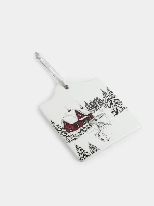 Подставка под горячее, 16х19 см, керамика/пробка, белая, Дом в снегу, Forest house, image-1