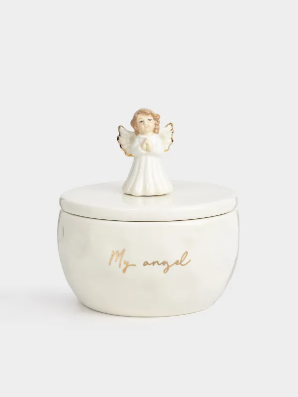 Шкатулка для украшений, 11 см, керамика D, молочно-золотистая, My angel, Angel, image-0