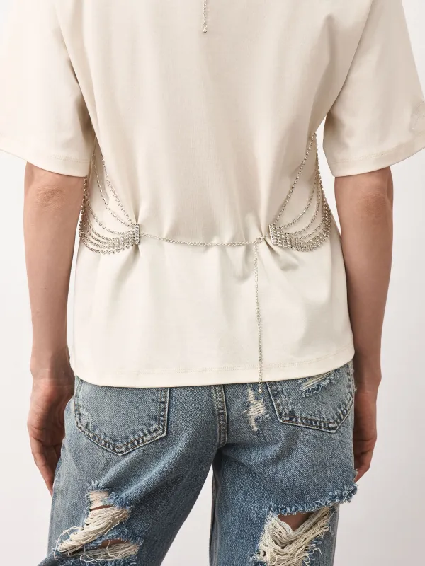 Украшение, 49 см, металл/стразы, серебристое, Топ из кристаллов, Jewelry crystal, image-2