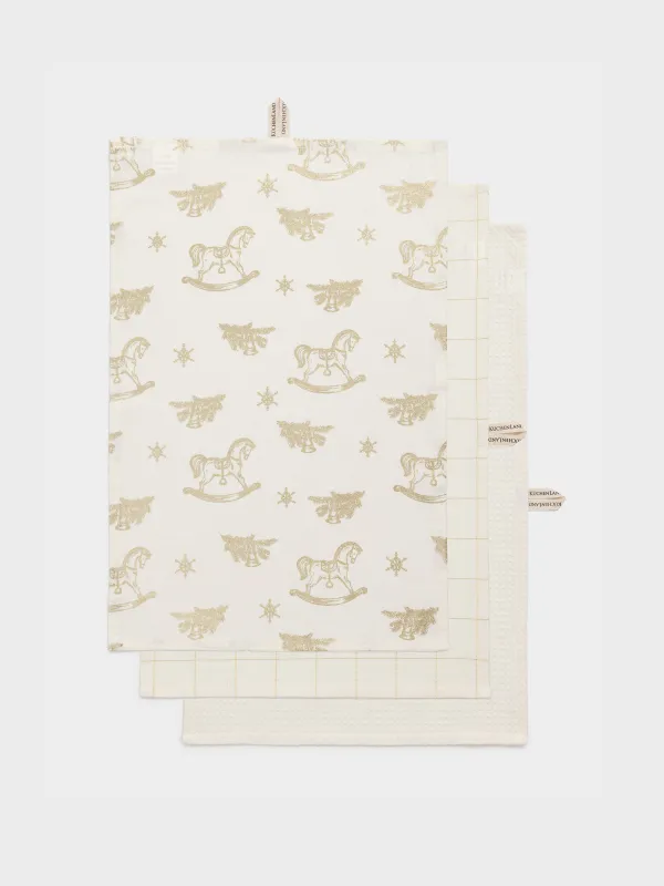 Полотенце кухонное, 40х60 см, 3 шт, хлопок, молочное, Лошадки/Клетка, Horse kitchen, image-0