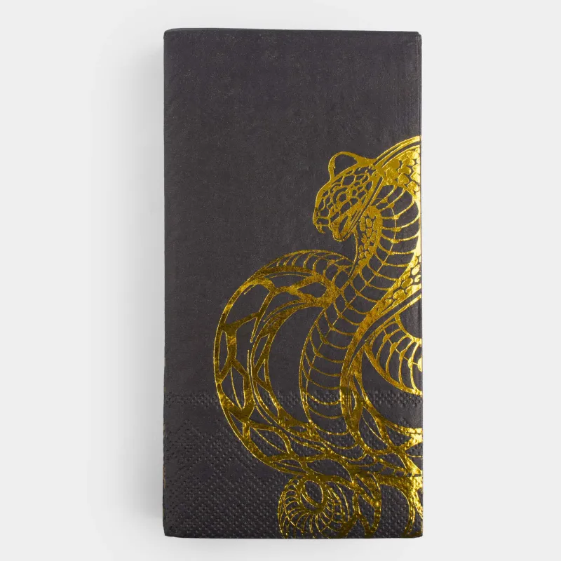 Салфетки бумажные, 33х33 см, 20 шт, прямоугольные, черные, Золотистая кобра, Cobra gold, image-0