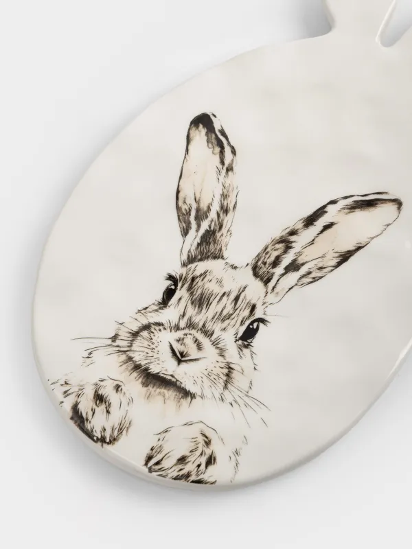 Подставка под горячее, 15х27 см, с ручкой, керамика D, белая, Кролик, Natural Easter, image-2