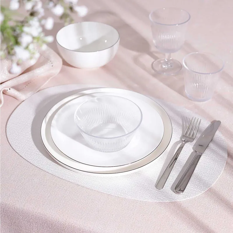 Салфетка под приборы, 30х45 см, ПВХ, овальная, белая, Серебристые капли, Rock, image-1