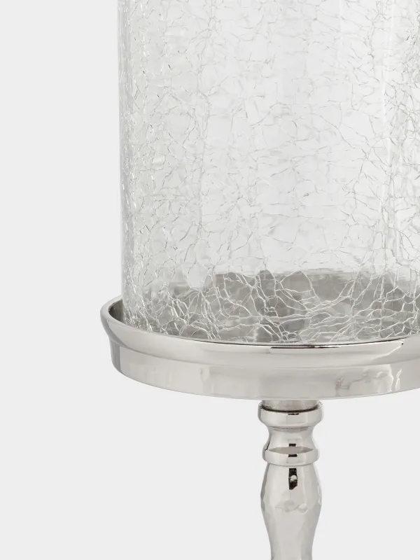 Подсвечник, 26 см, для одной свечи, на ножке, стекло/металл, серебристый, Кракелюр, Fantastic Ice, image-4