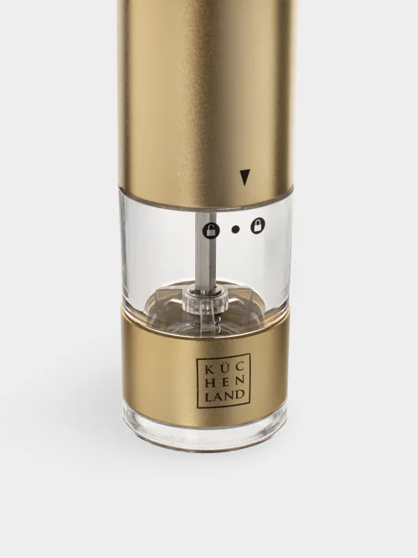 Мельница для специй, 22 см, электрическая, металл/пластик, LED W, золотистая, Piquant, image-3