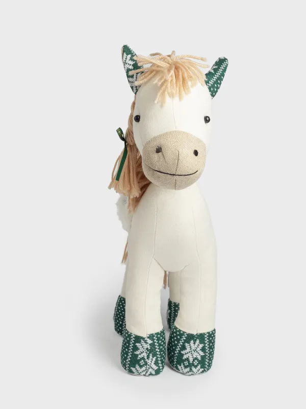 Игрушка, 35 см, мягкая, с подвижными лапами, полиэстер, бежево-зеленая, Лошадка, Horse toy, image-1