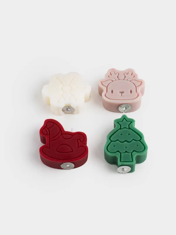 Свеча, 5 см, 4 шт, цветной микс, Лошадка/Снежинка/Олень/Елка, Shape candle, image-1