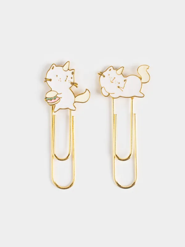 Скрепка канцелярская, 6 см, 2 шт, металл, розовая/голубая, Кот-единорог, Cat-unicorn, image-0