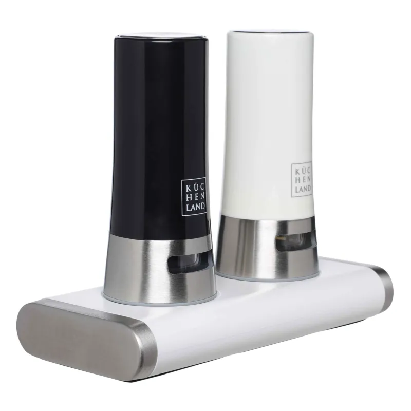 Набор для соли и перца, 11 см, на магнитной подставке, сталь/пластик, черный/белый, B&W