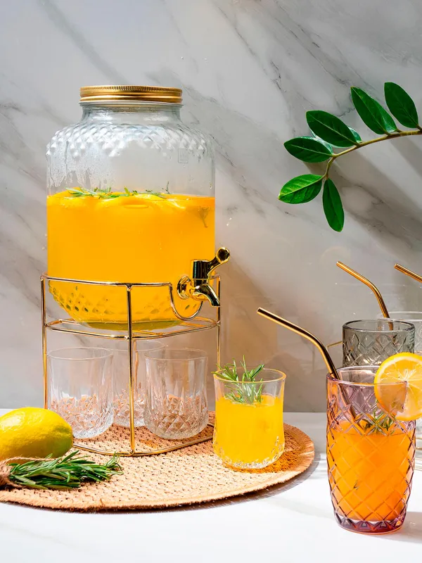 Набор для напитков, 4 перс, 5 пр, диспенсер на подставке, золотистый, стекло/металл, Regale, image-12