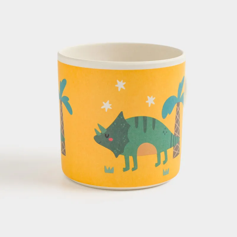 Кружка, детская, 350 мл, бамбук, желтая, Динозавр и пальма, Dino, image-1