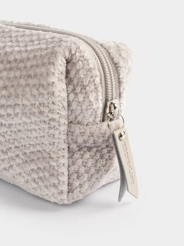 Косметичка, 20х10 см, шенилл/люрекс, серая, Chenill, image-1