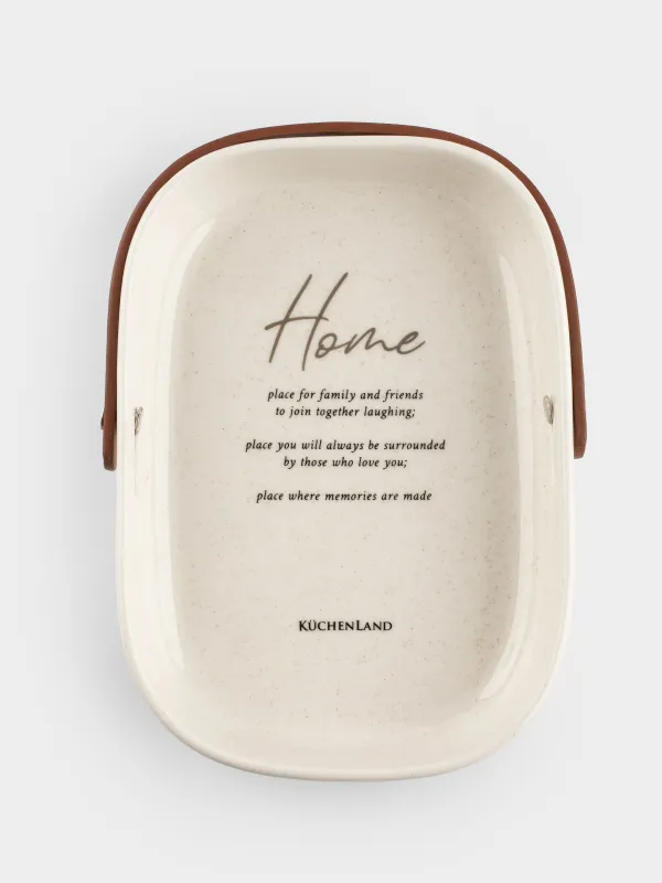 Блюдо, 20x14 см, с ручкой, керамика/полиуретан, овальное, белое, в крапинку, Course, image-1