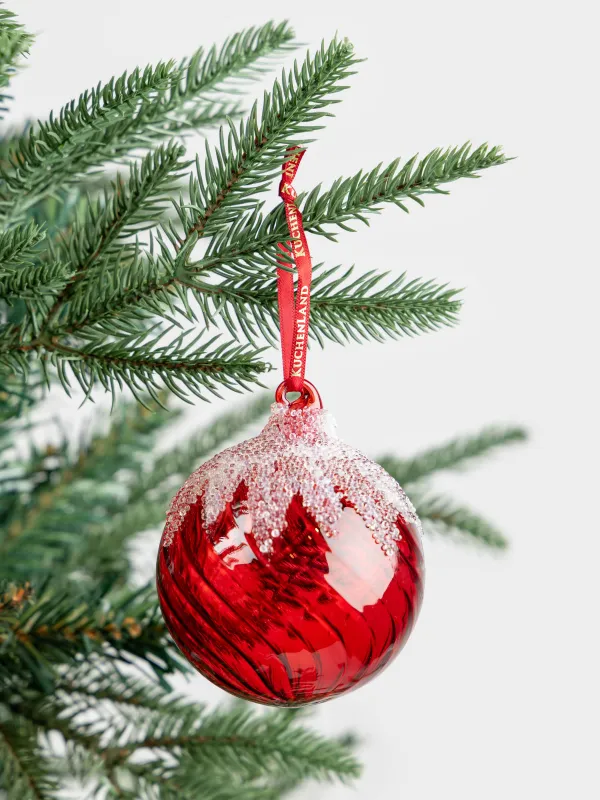 Игрушка елочная, 8 см, стекло, красная, Шар с изморозью, Ball sparkle, image-2