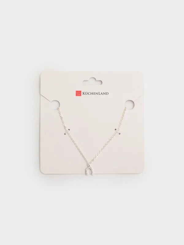 Цепочка, 40 см, с подвеской, металл/стразы, серебристая, Подкова, Jewelry horse, image-3