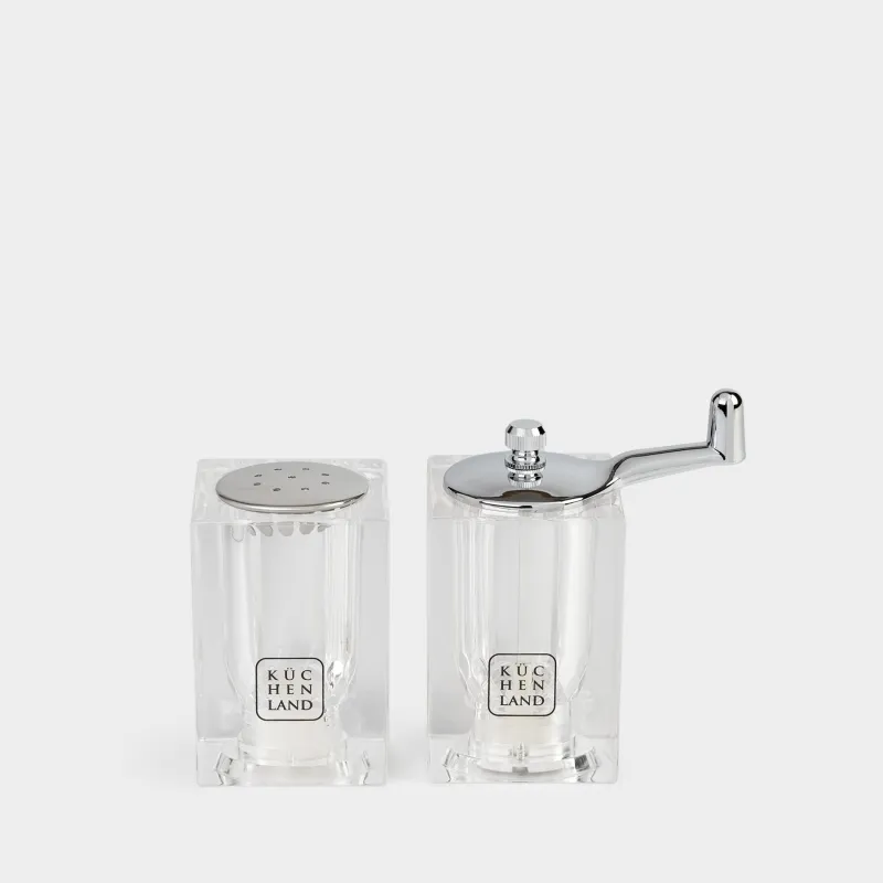 Набор для соли и перца, 9 см, с мельницей, акрил/пластик, Cube