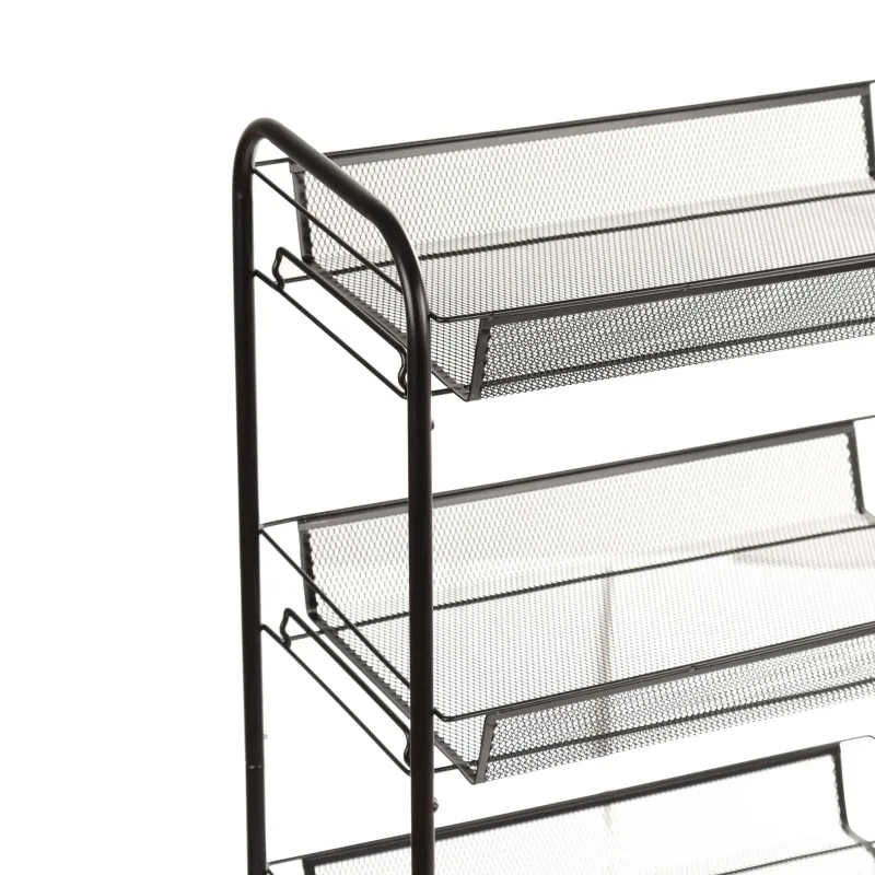Этажерка, 4-х ярусная, 44х26х83 см, на колесах, металл, черная, Compact black, image-1