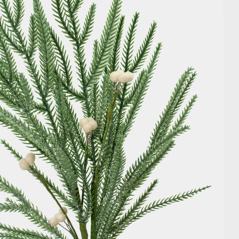Ветка декоративная, 48 см, пластик/пенопласт, Ель с белыми ягодами, White berry, image-1