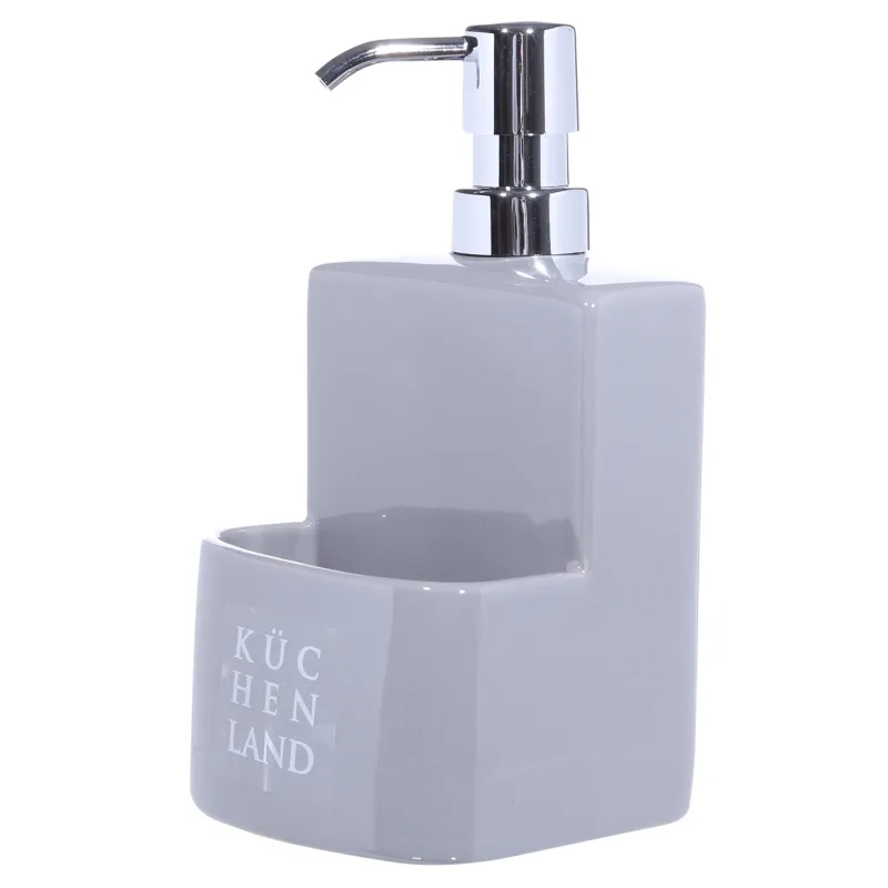 Диспенсер для моющего средства, 450 мл, органайзер, с губкой, керамика, серый, Keeping, image-2