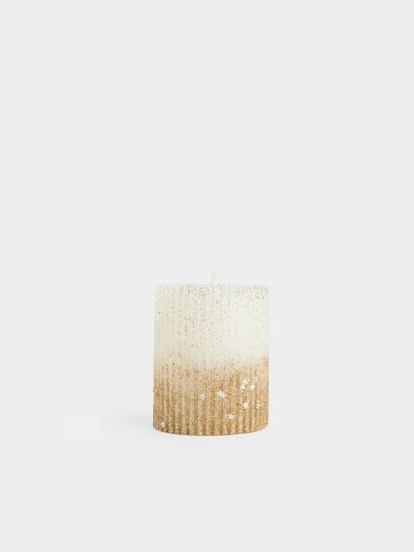 Свеча, 8 см, цилиндрическая, с блестками, Ribbed candle, image-1