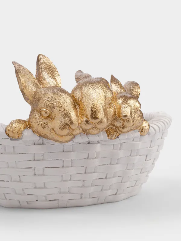 Конфетница, 27х16 см, полирезин, бело-золотистая, Кролики в корзине, Rustic Easter, image-3